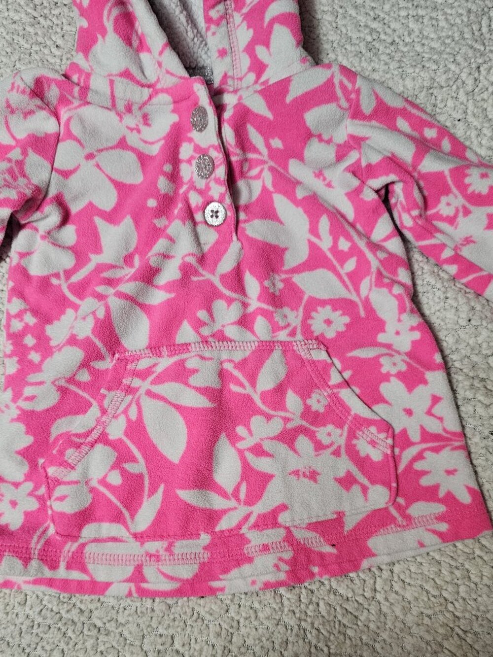 Carter's - Girls Size 12 Hot Pink Floral Fleece Hooded Pullover - Preowned